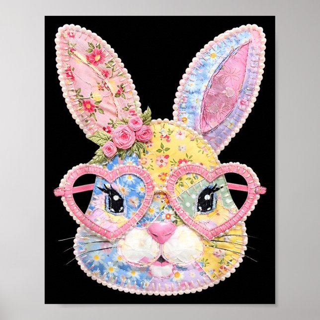 Lustiges Hasengesicht Gles Blumenpatchwork Kaninch Poster (Vorne)