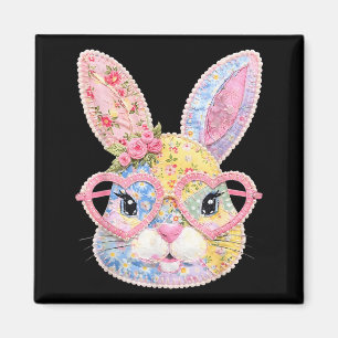 Lustiges Hasengesicht Gles Floral Patchwork Kaninc Magnet