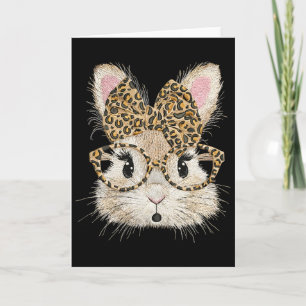 Lustiges Hasengesicht Gles Kokette Schleife Leopar Karte