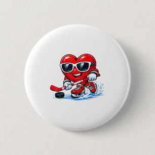 Lustiges Herz, das Hockey-Kleidung spielt Button