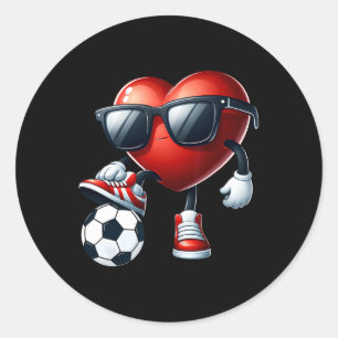 Lustiges Herz spielt Fußball Valentinstag Männer J Runder Aufkleber