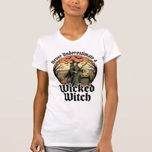 Lustiges Hexen-Shirt Vintage-Gravur Halloween-Desi T-Shirt