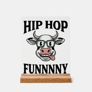 Lustiges Hip-Hop-Kuh Vintage-Gravur-Shirt-Design_1 Acrylschild