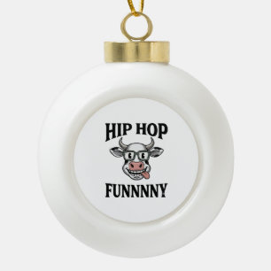 Lustiges Hip-Hop-Kuh Vintage-Gravur-Shirt-Design_1 Keramik Kugel-Ornament