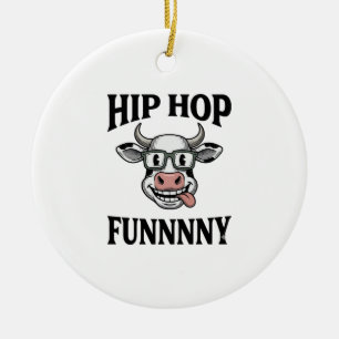 Lustiges Hip-Hop-Kuh Vintage-Gravur-Shirt-Design_1 Keramik Ornament