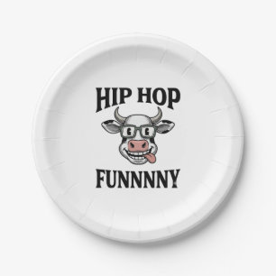 Lustiges Hip-Hop-Kuh Vintage-Gravur-Shirt-Design_1 Pappteller