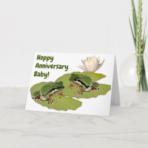 Lustiges Hochzeitstag-Frosch-Paar auf Seerosenblät Karte