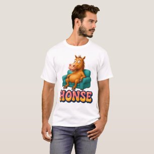 Lustiges Honse-Meme Pferd sitzt auf Sofa T-Shirt