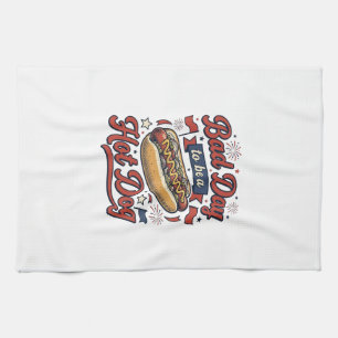 Lustiges Hot Dog Vintage Patriotisches Lebensmitte Geschirrtuch