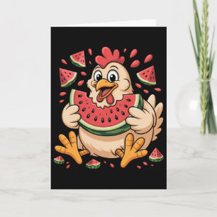 Lustiges Huhn isst Wassermelone Sommerfrucht Humor Karte