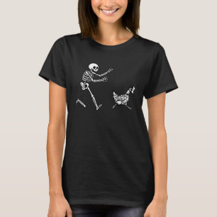 Lustiges Huhn Laufendes Skelett Halloween T-Shirt