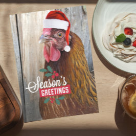Lustiges Huhn mit Santa-Mütze Feiertagskarte