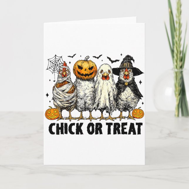 Lustiges Huhn oder behandeln Halloween Hexe Grusel Karte (Vorderseite)