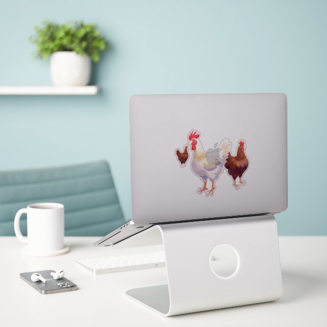 Lustiges Hühner-Trio Aufkleber (Laptop auf Schreibtisch)