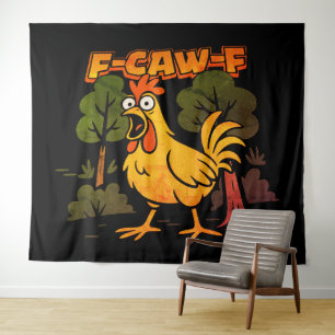 Lustiges Hühnerdesign – F-Caw-F Cartoon-Tier Humor Wandteppich