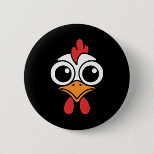 Lustiges Hühnergesicht Große Augen Cartoon Hahn Ha Button