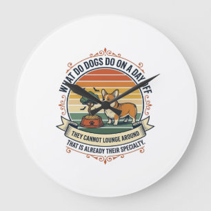 Lustiges Hunde-Freizeit Vintage-Gravur-Zitat-Shirt Große Wanduhr