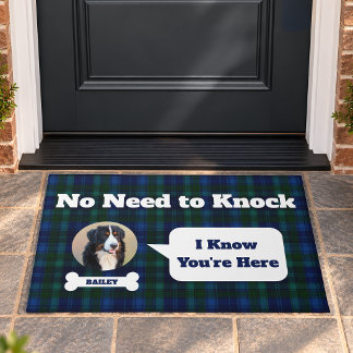 Lustiges Hundebild Navy Tartan Karo Kein Klopfen N Fußmatte