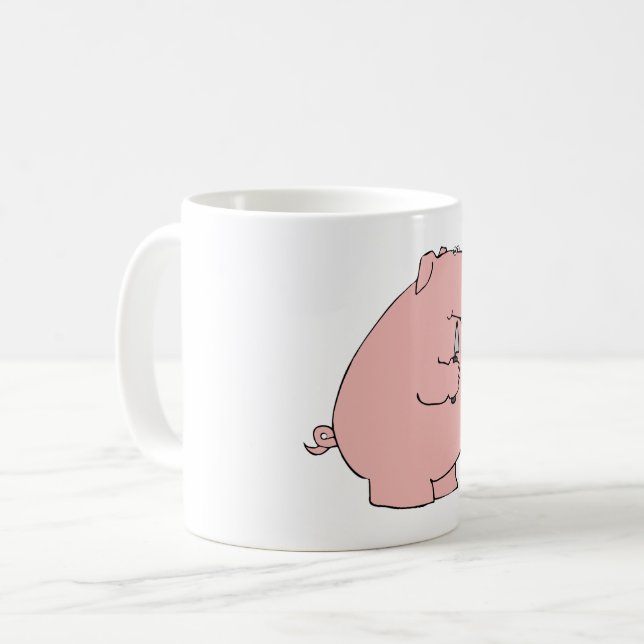 Lustiges hungriges Schwein hält Gabel und Messer Kaffeetasse (Vorderseite Links)