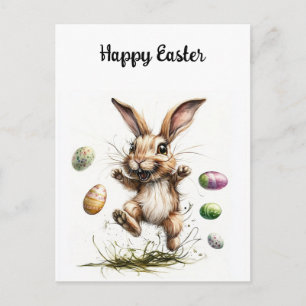 Lustiges hüpfendes Kaninchen Aquarell-Osterkunst-P Feiertagspostkarte