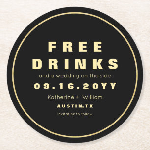 Lustiges Imitat-Goldfreie Getränke Save the Date Runder Pappuntersetzer