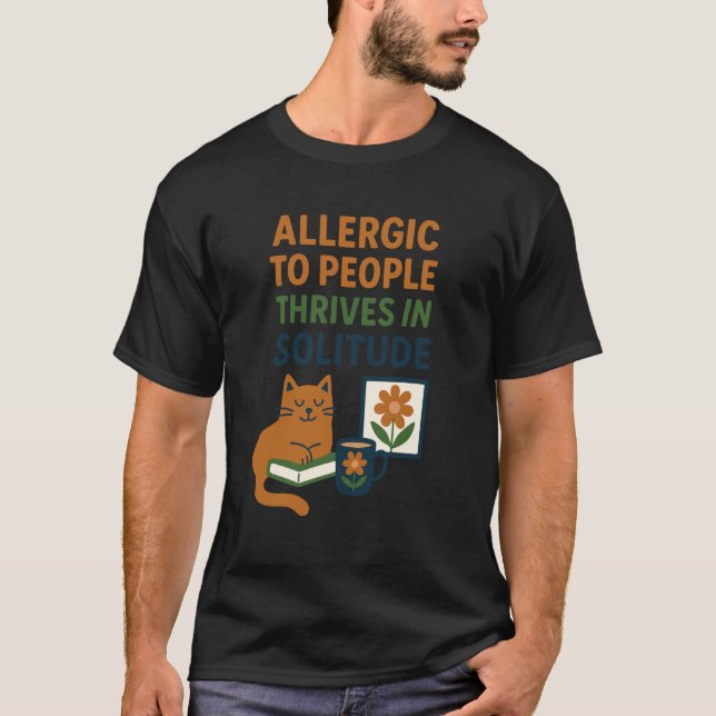 Lustiges Introvertiertes Katzen-Design mit Büchern T-Shirt (Vorderseite)