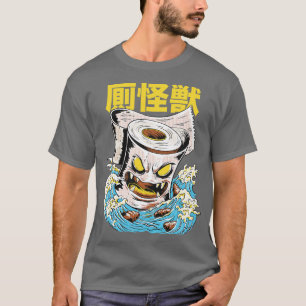 Lustiges japanisches Kaiju-Toilettenpapier-Monster T-Shirt