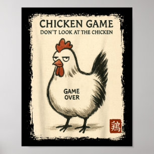Lustiges japanisches Kunst-Huhn-Spiel Grafik-T-Shi Poster