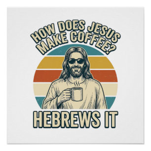 Lustiges Jesus Kaffee Vintage Gravur Shirt Design_ Poster