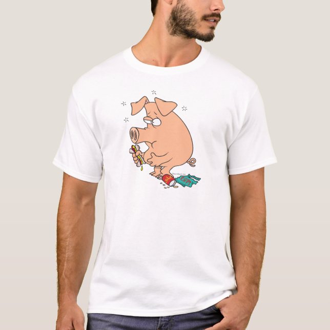lustiges Junk-Futter gestopftes Schwein mit Bauchs T-Shirt (Vorderseite)