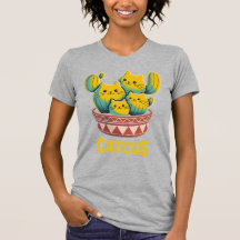 Lustiges Kaktus-Katzen-T-Shirt für Frauen in Grau
