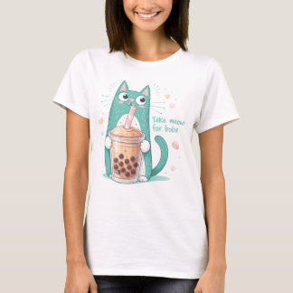Lustiges Katze Trinkt Boba-Shirt, Süße Kawaii-Katz T-Shirt