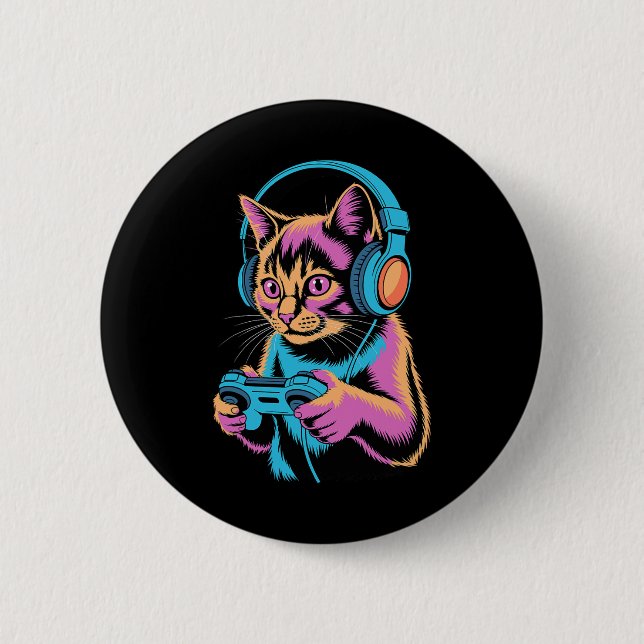 Lustiges Katzen-Gaming-Video Gamer-Katze  Button (Vorderseite)