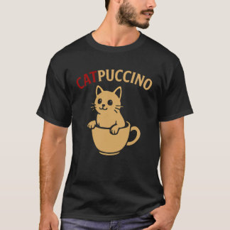 Lustiges Katzen Kaffee T-Shirt Süßer Cappuccino Ti