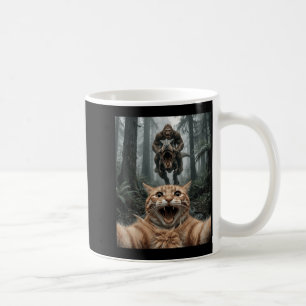 Lustiges Katzen-Selfie Bigfoot Reitet T Rex Waldja Kaffeetasse