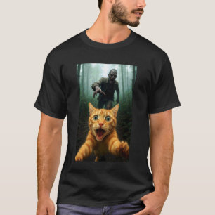 Lustiges Katzen-Selfie, das vor Halloween-Zombie f T-Shirt