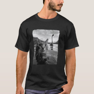 Lustiges Katzen-Selfie-Dinosaurier-Seemonster-Foto T-Shirt
