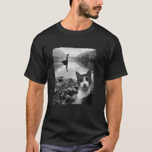 Lustiges Katzen-Selfie Dinosaurier-Seemonster Foto T-Shirt