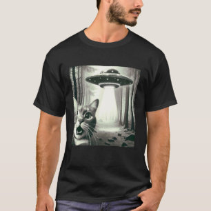 Lustiges Katzen-Selfie mit Alien-UFO-Grafik Männer T-Shirt