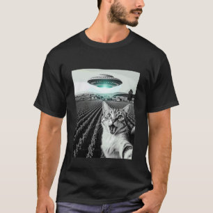 Lustiges Katzen-Selfie mit Alien-UFO-Katzengeschen T-Shirt