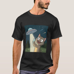 Lustiges Katzen-Selfie mit Alien-UFO-Kunst-Grafik- T-Shirt