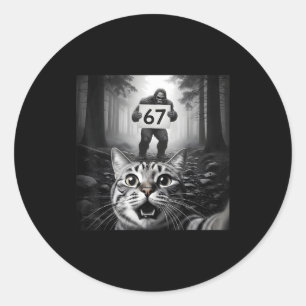 Lustiges Katzen-Selfie mit Bigfoot 67 Six Seven Me Runder Aufkleber
