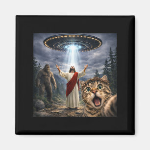Lustiges Katzen-Selfie mit Bigfoot-UFO und Jesus-O Magnet