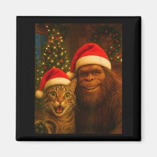 Lustiges Katzen-Selfie mit Bigfoot-Weihnachten Sas Magnet