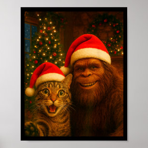 Lustiges Katzen-Selfie mit Bigfoot-Weihnachten Sas Poster