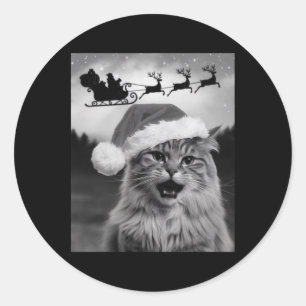 Lustiges Katzen-Selfie mit dem Weihnachtsmann Weih Runder Aufkleber