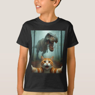 Lustiges Katzen-Selfie mit Dinosaurier-Grafik für T-Shirt