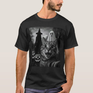 Lustiges Katzen-Selfie mit einer Hexe & Geist Grus T-Shirt