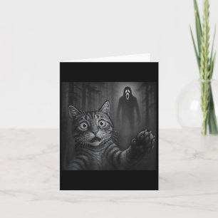 Lustiges Katzen-Selfie mit Geist Halloween erschro Karte