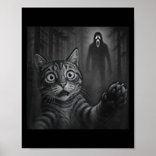 Lustiges Katzen-Selfie mit Geist Halloween erschro Poster
